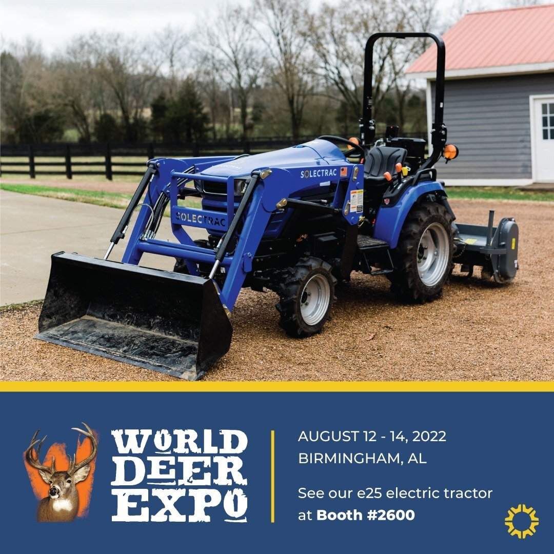 Birmingham, come see us at @worlddeerexpo! We'll be there with Columbiana Tractor displaying our e25 #ElectricTractor in Booth #2600. Link in bio to learn more.