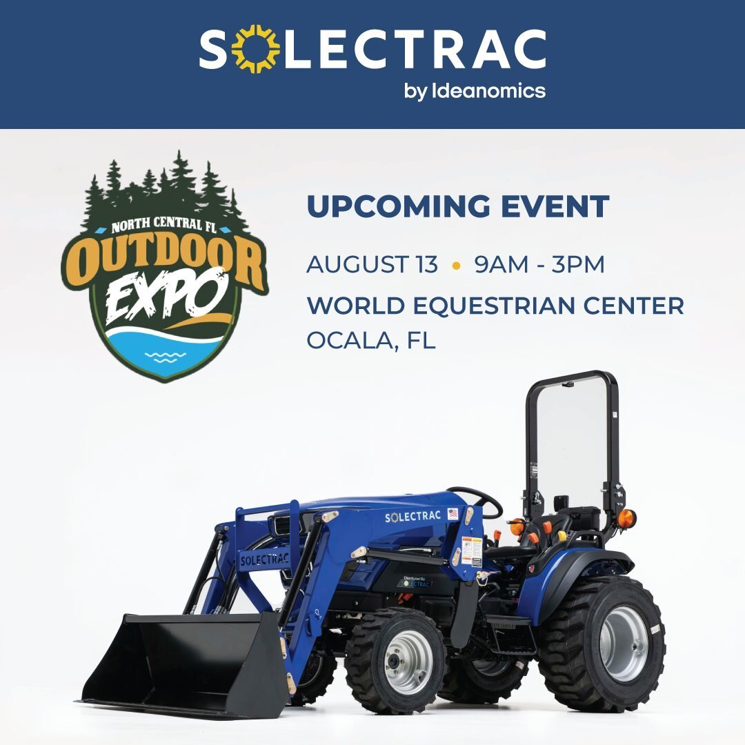 Join Solectrac and our local dealer Ocala Tractor at the 4th Annual North Central Florida Outdoor Expo in Ocala, FL. Our e25 #ElectricTractor will be on display Saturday, August 13 from 9 am to 3 pm at World Equestrian Center.
Please tag us in your 